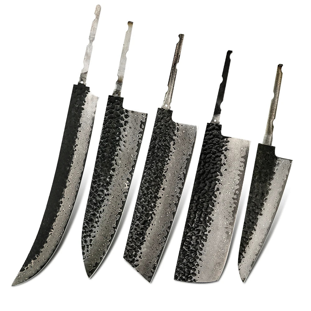 Amber Vg10 Damascus Steel Blade Blanks Kitchen Knife Blanks Hammered Black Finished DIY BLANK