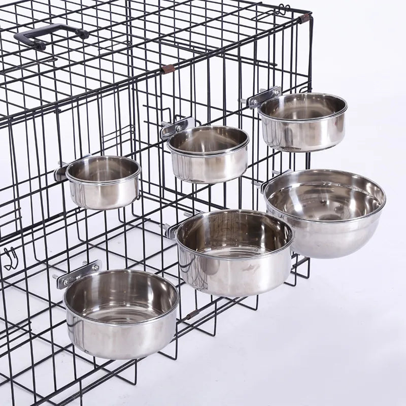 Stainless Steel Parrot Feeder Bowl Bird Food Cup Water Dish Heavy Duty Cage Hanging Drinkware for Small Birds Pet Water Feeder