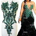 Colorful Sewing Beaded Crystal Embellished Patch Green Bodice  Rhinestone Appliques Mesh Fabric for Wedding Dress