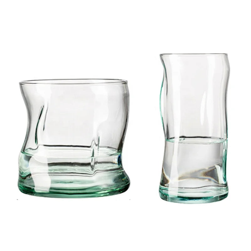 Food Grade Light Blue Coffee Milk Juice Cup Hand Blown Whiskey Glassware Vintage Irregular Calcium Sodium Glass Twist Drink Mug