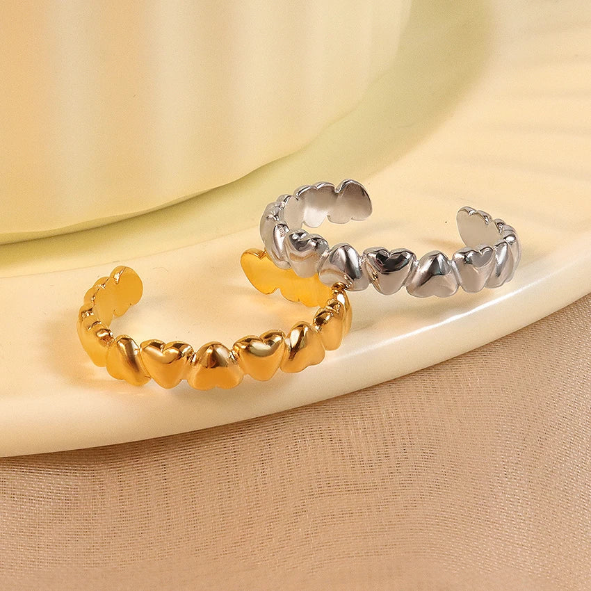 Minos Stainless Steel Heart Eternity Band Ring Fashion Jewelry Tarnish Free Gold Silver Heart Shape Open Stacking Rings