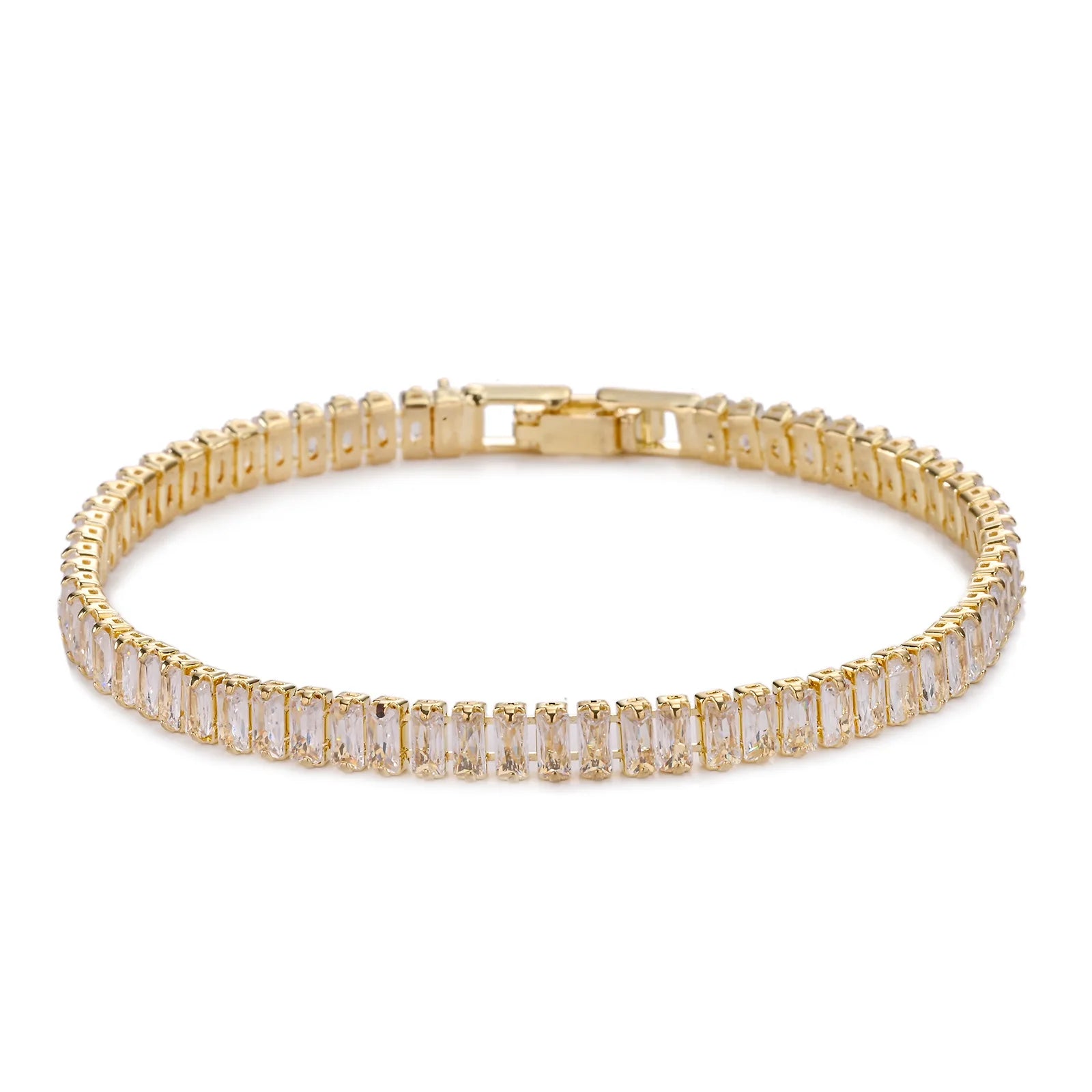 Trendy Italian Couple Bracelet for Women Gold Plated Stainless Steel with Geometric Crystal Zircon Main Stone