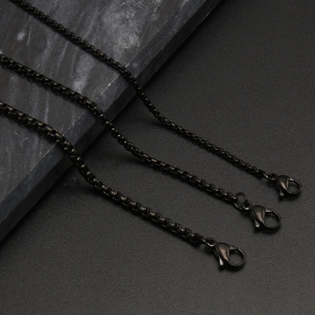 Wholesale Bulk 2/2.5/3MM Black Stainless Steel Square Pearl Round Box Chain Necklaces Never Fade Men/Women Jewelry Accessories