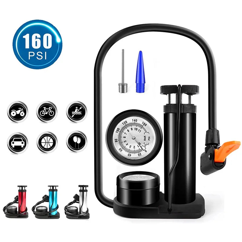 RTS Mini Portable Electric Car Bicycle Motorcycle Pedal Air Pump High Pressure Foot Inflator Pump for Household Use