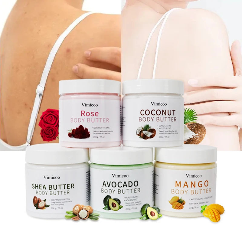 Private Label Body Butter 7 oz Herbal Extract Moisturizing Brightening Organic Body Rose Coconut Shea Butter Lotion Cream