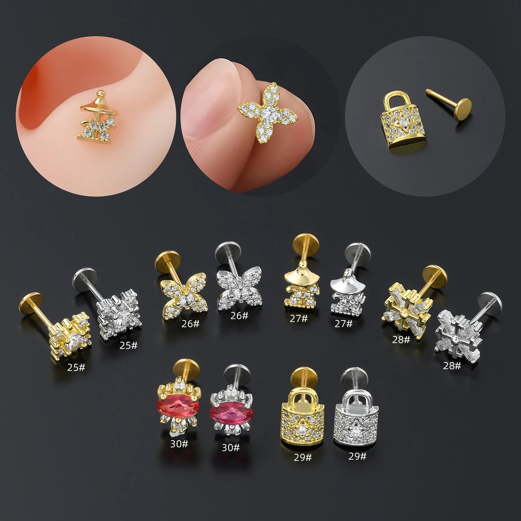 Premium G23 Titanium Flat Back Earrings Hypoallergenic Nickel Free Push Fit Lip Studs Comfortable Piercing Jewelry