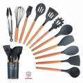 11 Pieces Silicone Non-stick Wooden Handle Utensils Set Cooking Silicone Utensil Set
