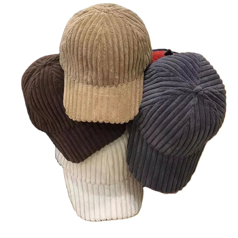 2026 New Fashion Vintage Winter Warm Corduroy Ribbed Solid Color Custom Logo Unisex Sport Baseball Cap Hat