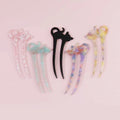 Midairy Black Cat Design Acetate 2 Prong Updo Chignon French Hair Fork Sticks Accessories Hairpin 11.8cm 4322