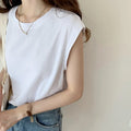 2025 Summer New Fashion White Sleeveless T-Shirt Loose Fit Women's Breathable Black Vest Top Outerwear Ins Style Front Casual