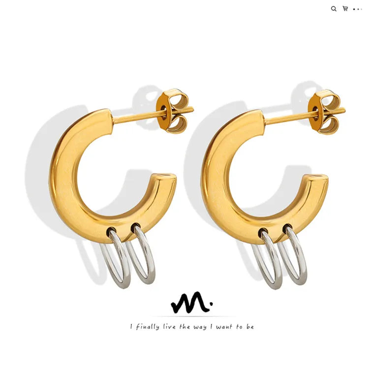 Hot Fashion Trend Stainless Steel 18K Gold Plated Metallic Chunky Hook-Ups Stud Earrings for Women
