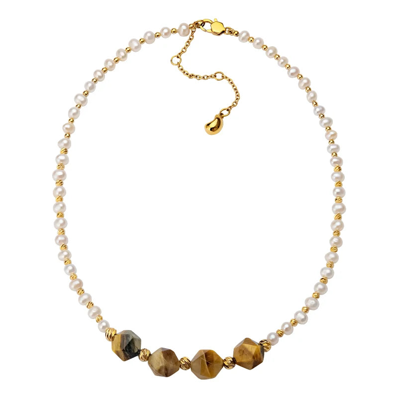 Natural Pearls Necklace for Women Tiger'sEye Beads Fashion Gold Color Elegant Jewelry OEM ODM Manufacturer