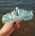 DIY Private Label Natural Crystal Light Green Crown Headband Bridal Headdress Party Moon Branch Headband Hair Comb Crystal Crafts