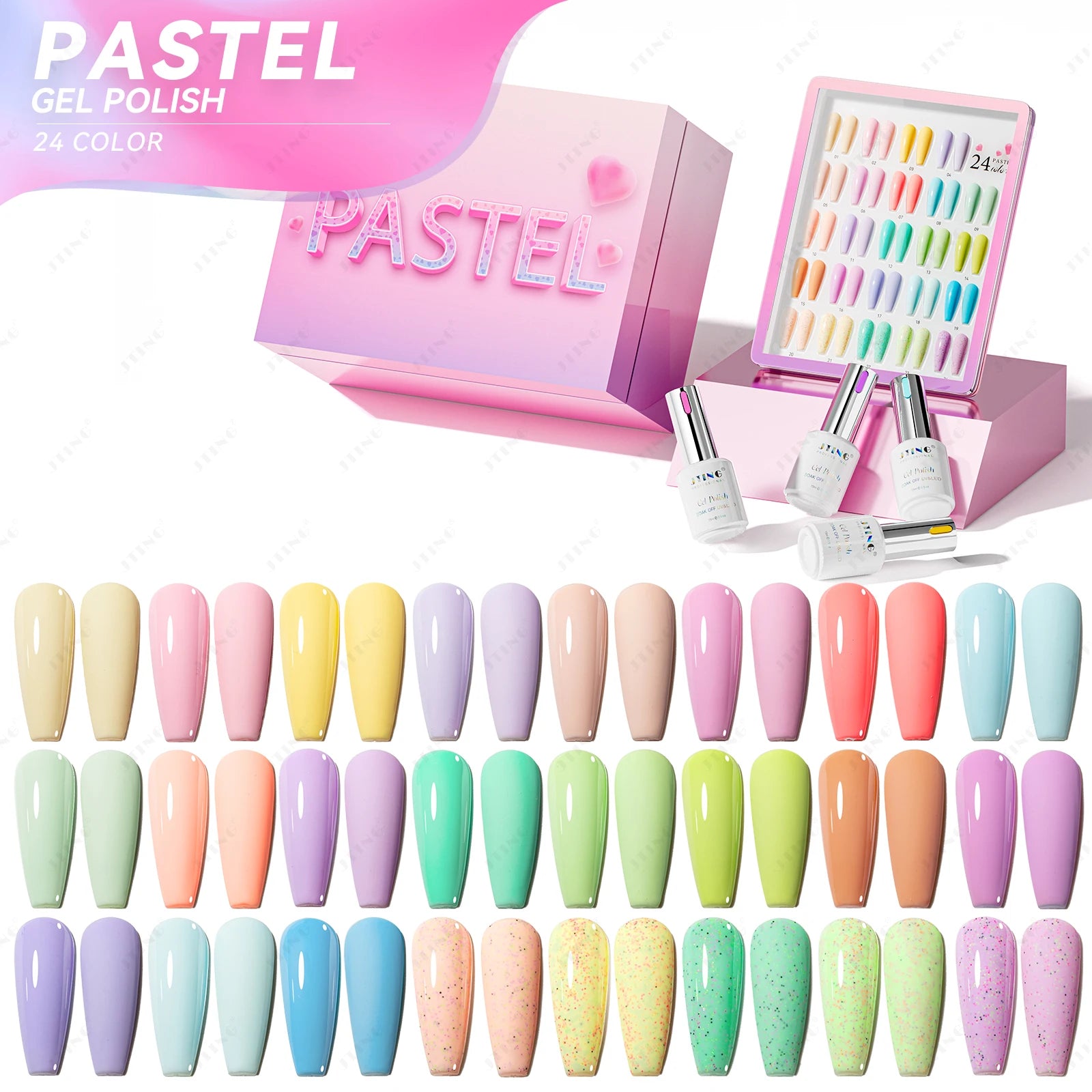 JTING Elegent Design Pastel Gel Polish Collection Box 24colors Highly Pigment One Layer Cover Gel Polish Colors Set OEM ODM