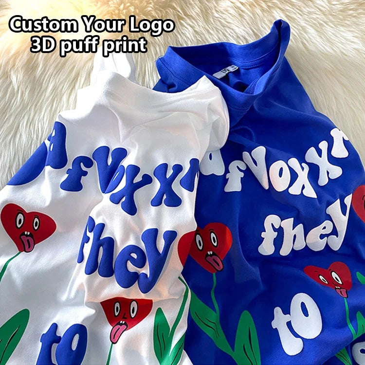 Custom Wholesale High Quality Men Heavy Oversized 100% Organic Cotton Round Neck Tshirt 3d Puff Print t Shirt Unisex