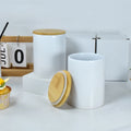 Customized 15oz White DIY Ceramic Candle Jar with Bamboo Lid for Weddings Christmas Gifts Sublimation Blank