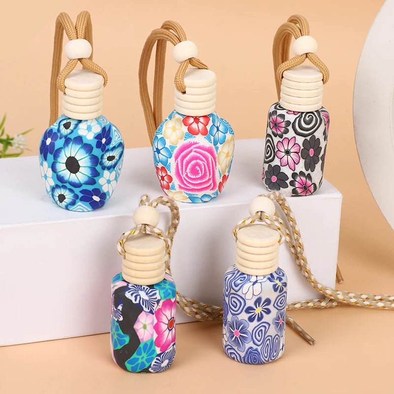 Glass Mixed Flower Car Perfume Pendant Bottle-Empty Car Air Freshener Screen Printing Aromatherapy Diffuser