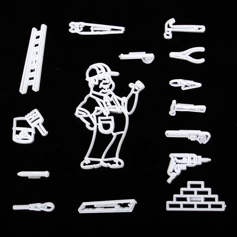 15Pcs Repairman Cookie Cutter Set Cake Biscuit Plastic Cutter Mold Set Fondant Cake Decorating Tools
