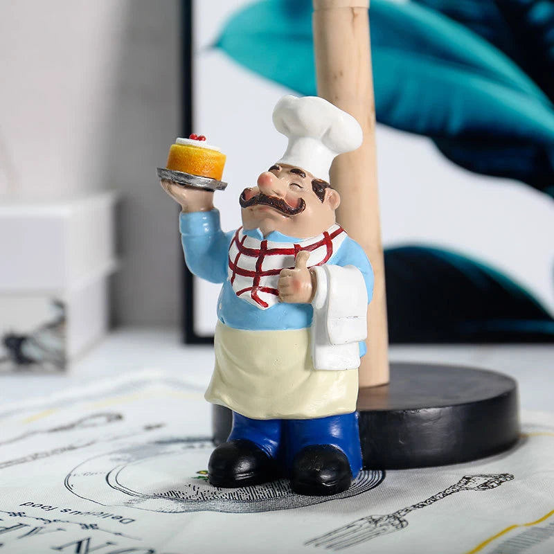 Creative Double-Layer Paper Towel Holder Figurines Eco-Friendly Resin Chef Ornament for Home Cake Shop Restaurant Decor