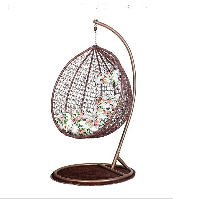 Nest Shape Metal & Rattan Hammock Swing Chair with Stand Cushion Pillows