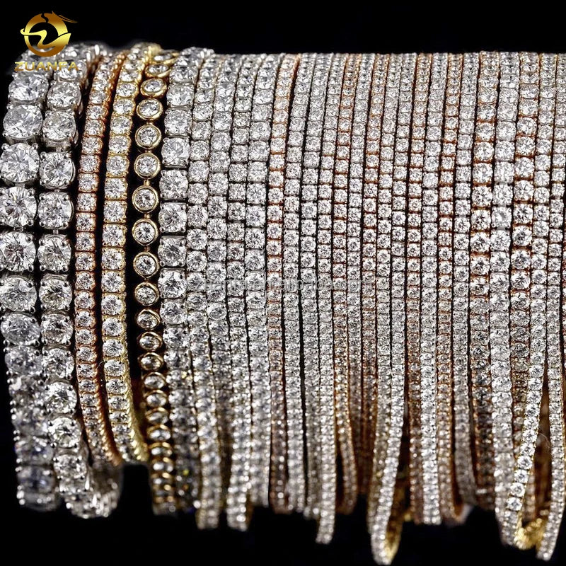 Wholesale 925 Sterling Silver Diamond Bracelet 5mm 6" 6.5" 7" 7.5" 8" 8.5" 9" Hiphop Rock D/FL VVS Moissanite Tennis Bracelet