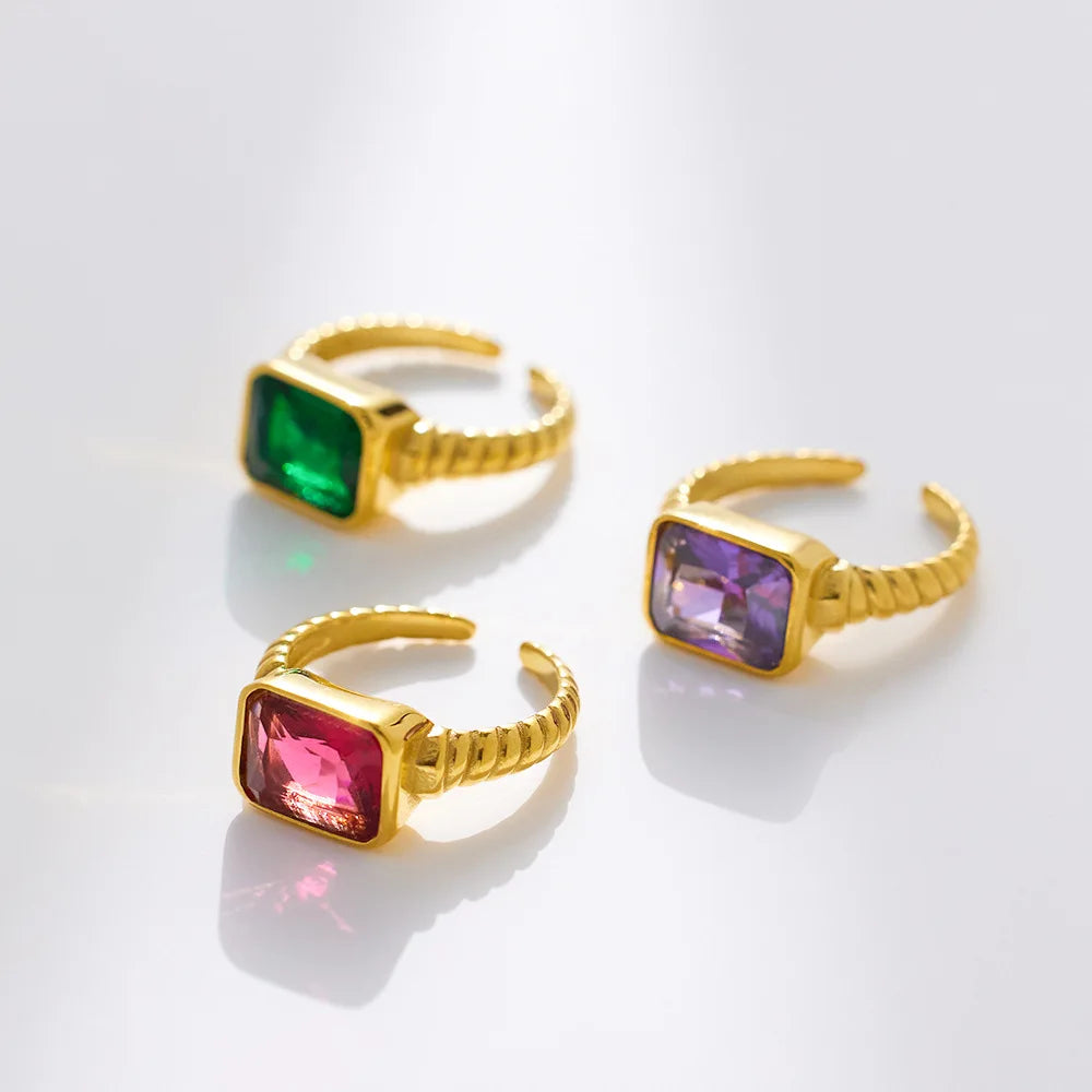 BM Waterproof Non-Tarnish 18k Gold Stainless Steel Zircon Gemstone Wedding Band Ring for Women Stylish Trendy