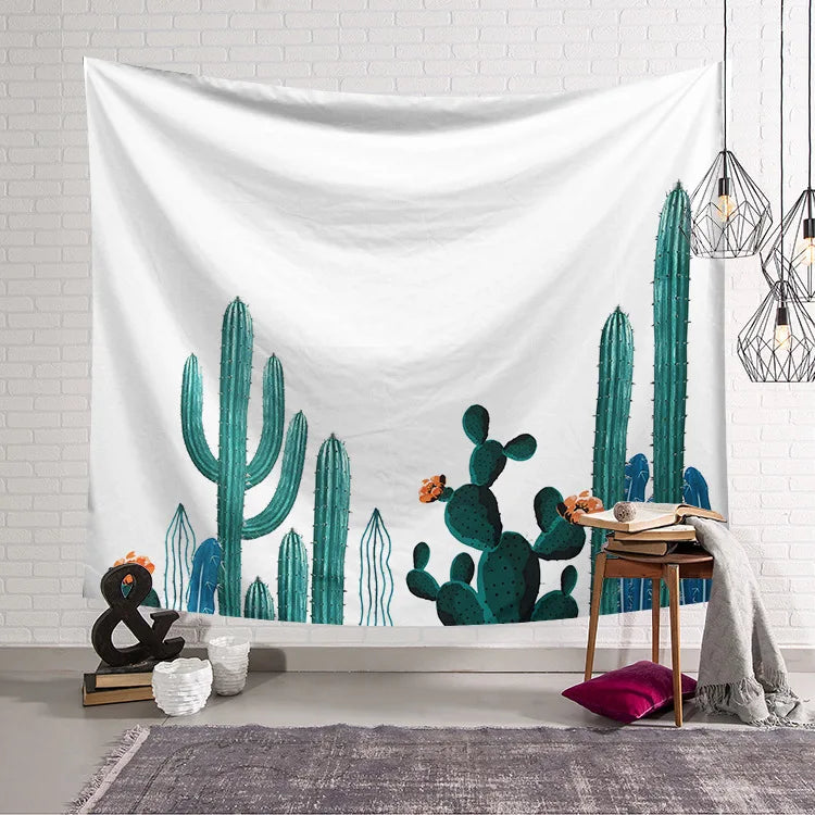 Cactus Plant Printed Digital Printed 100% Polyester Waterproof Eco-Friendly Machine Washable Wall Hanging Customizable Tapestry
