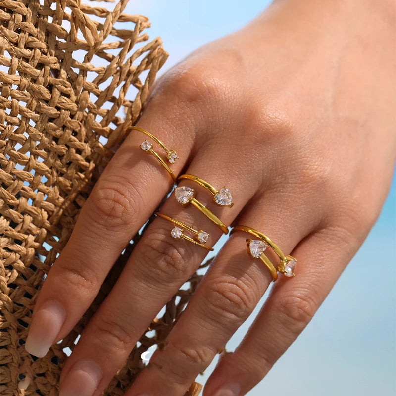 G3986  Wholesale Stainless Steel Heart-Shape 5A Zircon Ring Stylish Thin Dainty Women Rings Fashionable Accessories