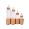 Cylinder Shape  Frosted  Glass Bamboo Lotion Pump Emulsion Bottle Portable Travel Spray Bottle
