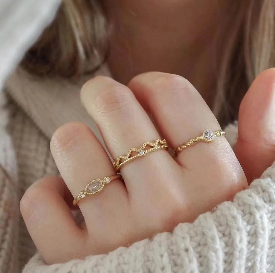 2022 Fashion New Stainless Steel 14K Gold Texture Light Luxury Stacking Open Adjustable Inlaid Zircon Ring Spot Wholesale