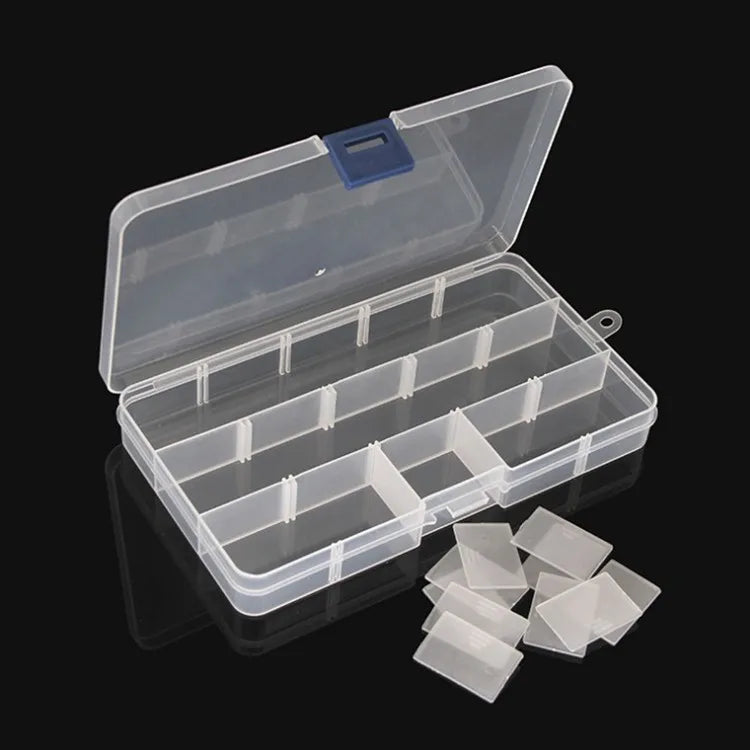 Durable Clear Rectangle Small Adjustable Dividers PP Plastic Bead Organizer Storage Case with 15 Grids for Jewelry and Painting MegaBDM
