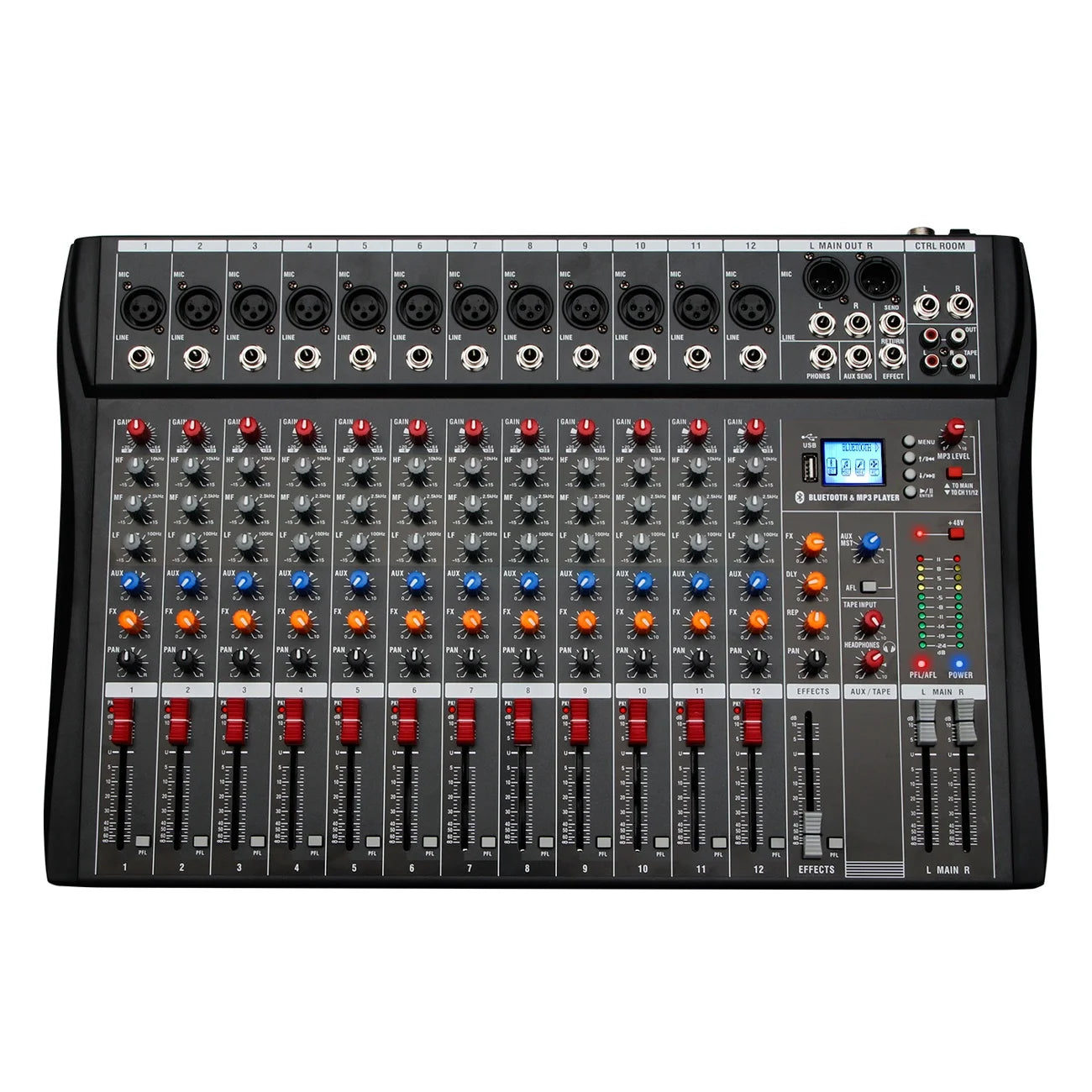 Depusheng DX12 Professional Mixer Console USB MP3 Input 48V Phantom Power DJ Sound 12-Channel Studio Audio Mixer