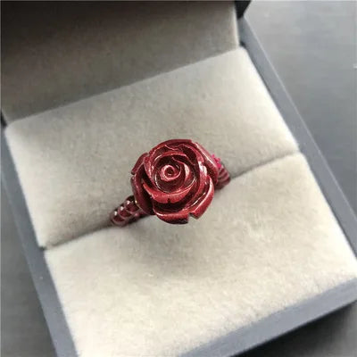2023 Natural Feng Shui Pixiu Ring Vintage Rose Flower Tortoise Beaded Ring Good Luck Fortune Feng Shui Cinnabar Ring Gifts