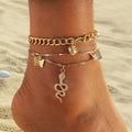 New Trendy Snake Butterfly Gold Plated Anklet Women's Crystal Heart Anklet Bracelets for Beach Foot Chain Jewelry