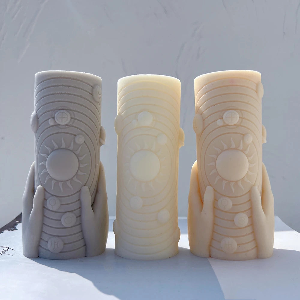 Two Designs Solar System Candle Molds Solar Planetarium Pillar Silicone Mould Astrological Home Decor Symbols Soy Wax Mold