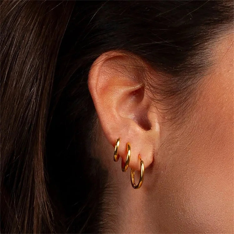 Fashion Circle Round Buckles Earring Stainless Steel Earrings Minimalist Trendy Gold Plated Jewelry Hoop Earrings