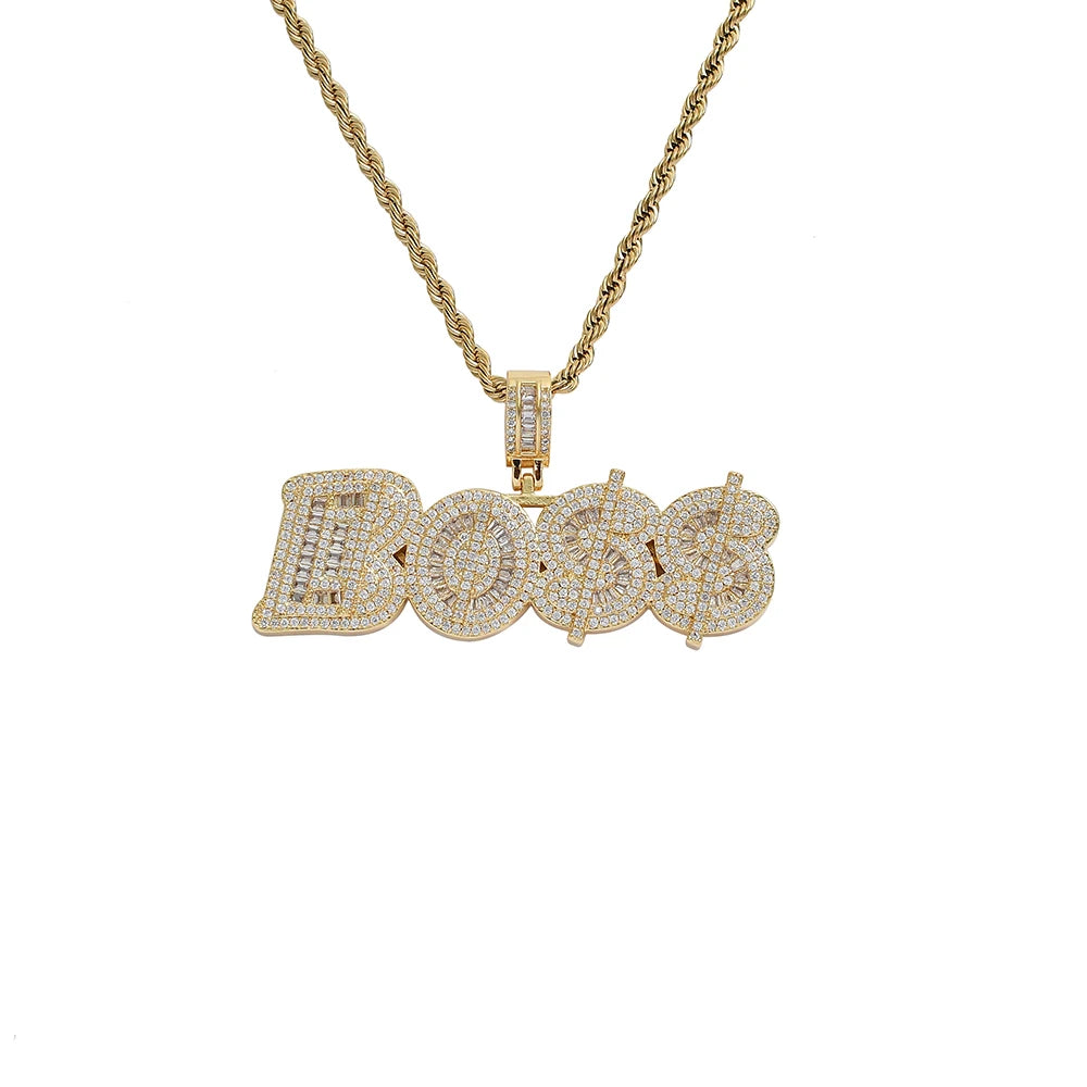 CN328  Brass Prong Setting Zircon Letter Pendant Iced Out Hip Hop CZ Necklace Bling Bling Jewelry