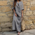 Popular Casual Long Dress European American New Cotton Linen Yarn-Dyed Striped Cross-Border Independent Station