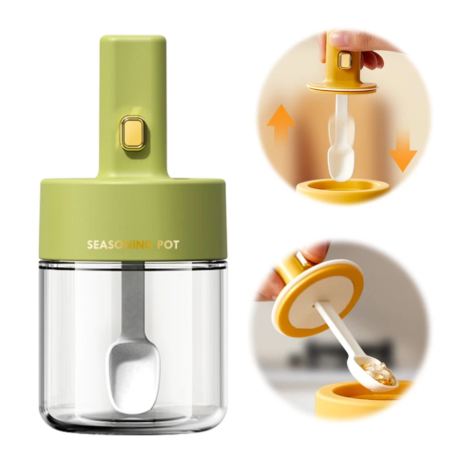 BBQ 2 in 1 Retractable Spoon Salt Glass Jars Kitchen Gadgets Tools Bottle Air Tight Condiments Seasoning Spice Jar With Spoon