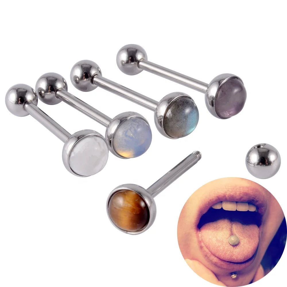 Wholesale Unisex Stainless Steel Tongue Barbell Amethyst Stone G23 Titanium Labradorite Howlite Classic Surgical Steel Piercing