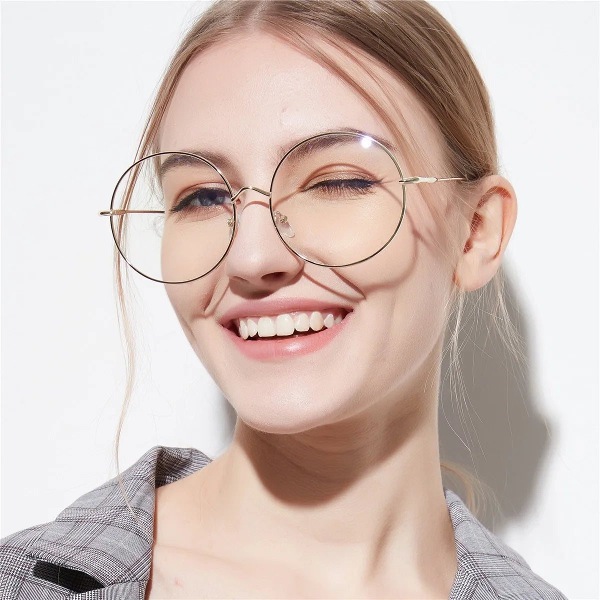 New Arrivals Oversized Round Metal Women Anti Blue Light Blocking Glasses Optical Frame