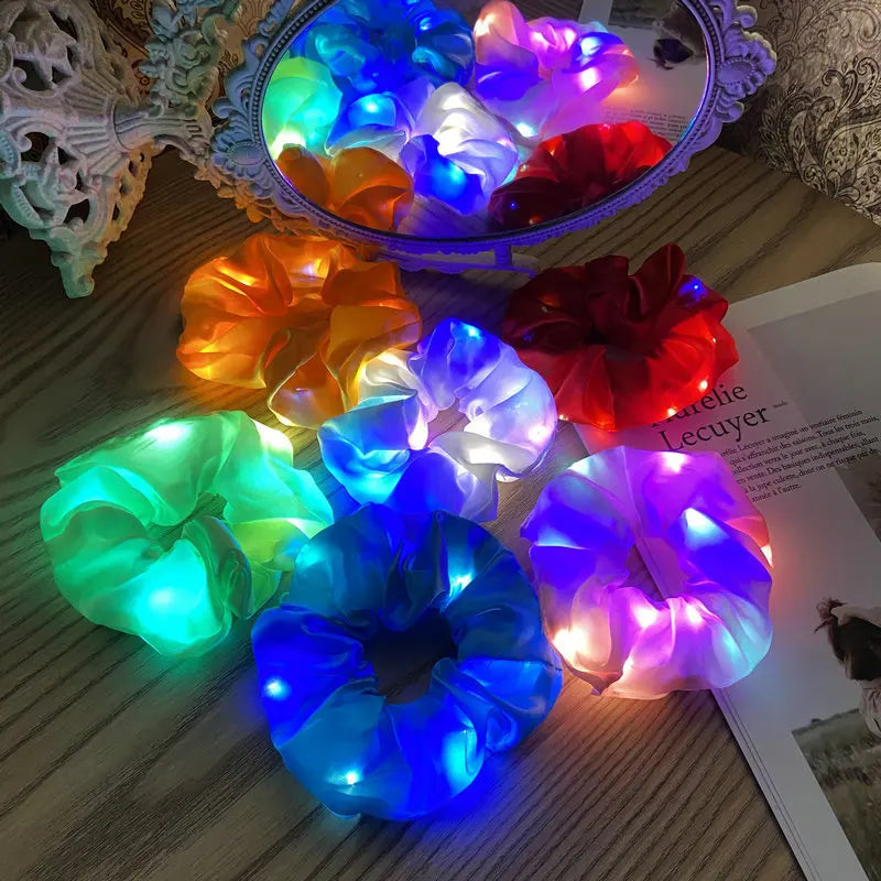 2024 Fashion Korean Scrunchies Colorful LED Fabric Bracelets Children Headwear Garland Elastic Hair Rope Girls Hair Accessories