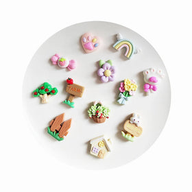 New Fashion Mini Farm Craft Heart Strawberry Candy Rainbow Flower Fruit Tree House Flatback Resin Cabochons Landscape Decor