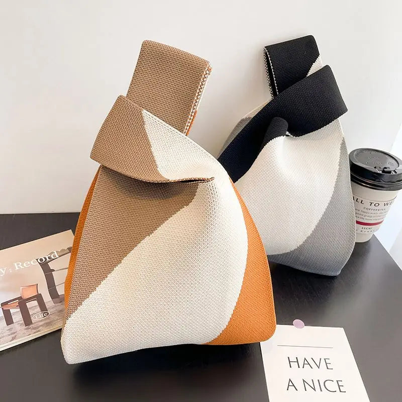 New Patchwork Colors Knitted Shopping Bag Handbags Elegant Chunky Knit Bags for Women Knitting Woven Tote Bag