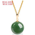 Certified   Spinach Green Hetian Jade Green Jade Ball Pendant 18k Gold Natural Jade Pendant Necklace for Men and Women