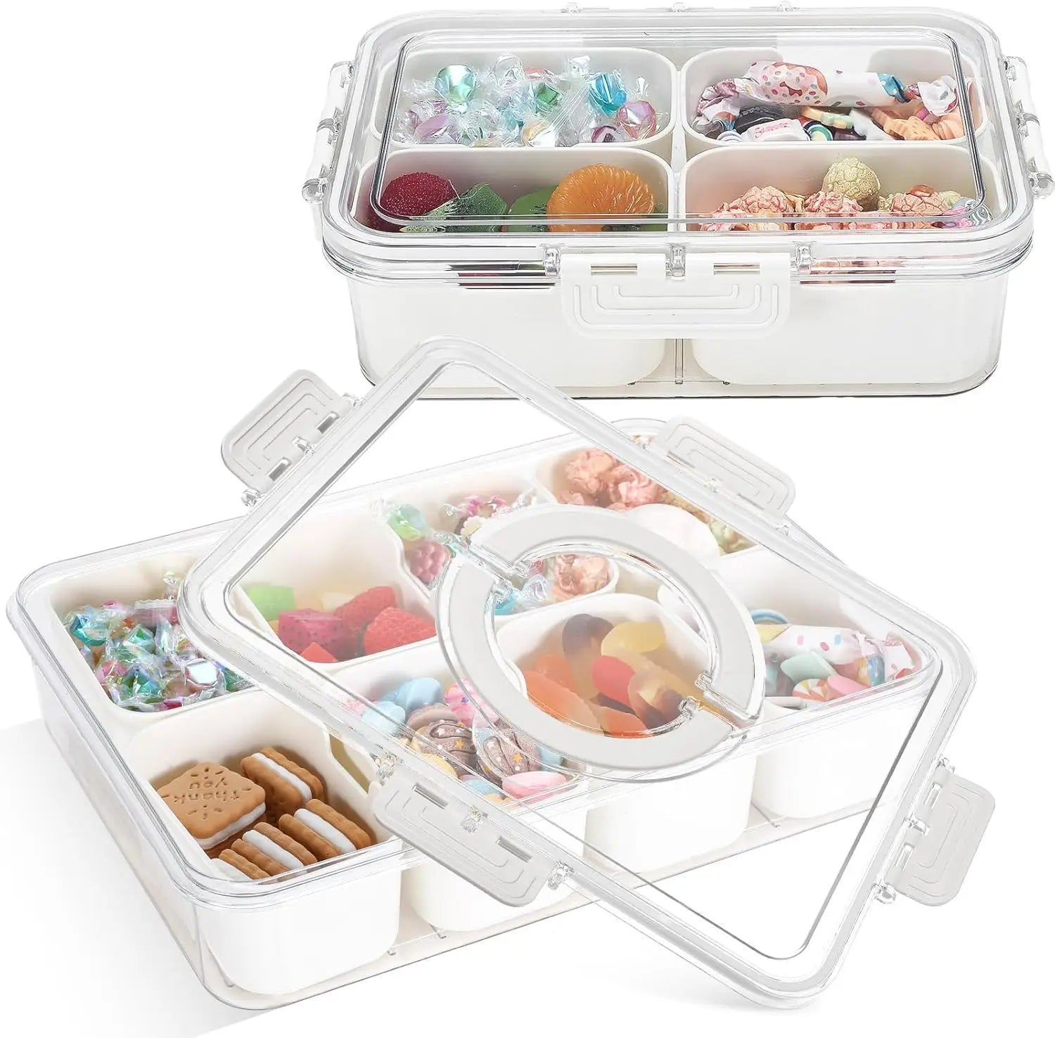 Snackle Box Container 2 Pack Divided Serving Tray with Lid and Handle Charcuterie Board with Lid Snack Organizer