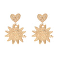 Women's Simple Gypsy Jewelry Gold Silver Plated Heart Sun Flower Dangle Earrings Fashionable Drop Earrings