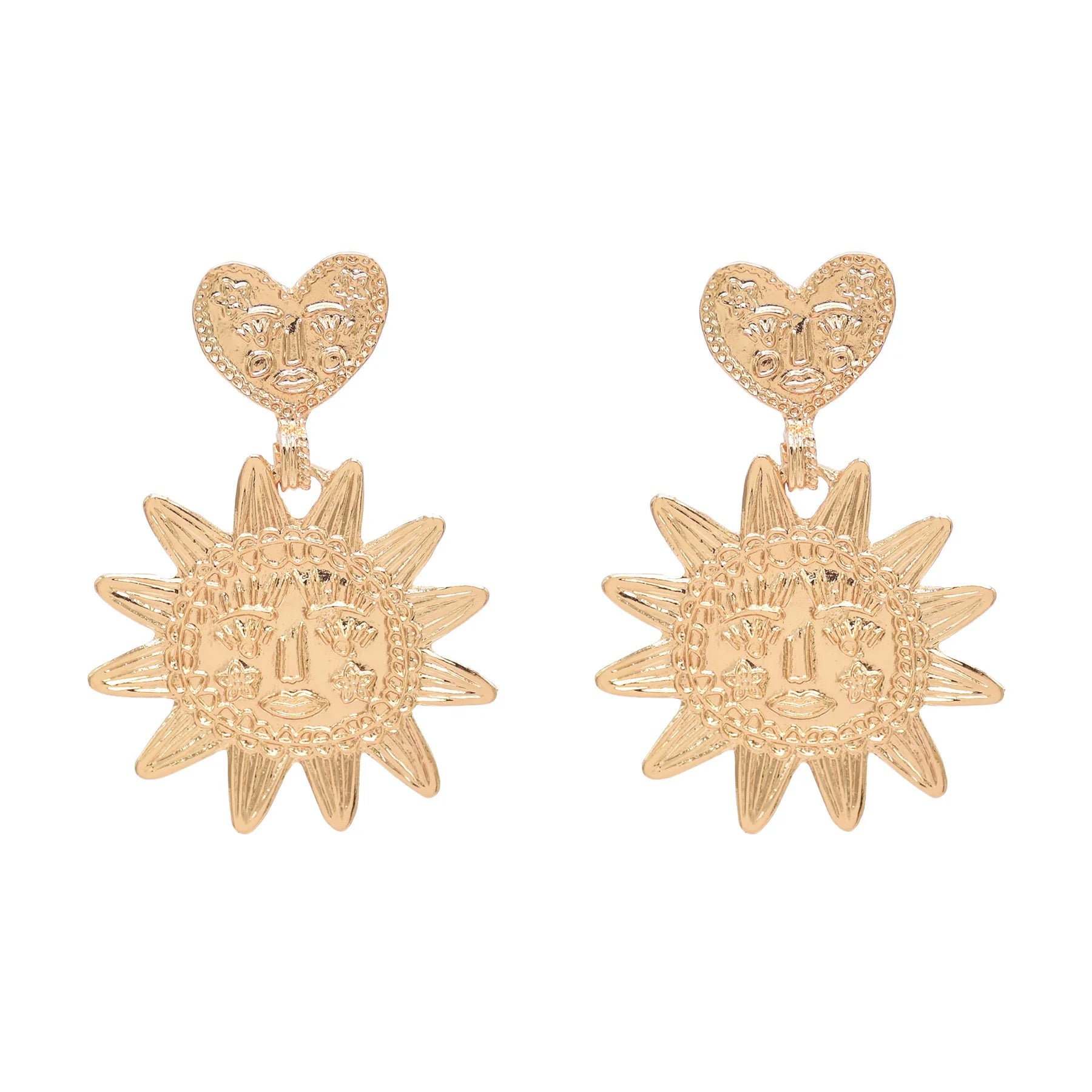 Women's Simple Gypsy Jewelry Gold Silver Plated Heart Sun Flower Dangle Earrings Fashionable Drop Earrings