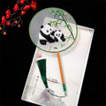 Classic Round Regiment Fan Embroidery & Semi-Transparent Silk Cloth Surface Multi Optional Patterns Long Handle Tassel Silk Fan