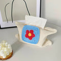 New-Fashion Green Polyester Crochet Handmade Flowers Design Rectangle Tissue Box Creative Home Office Coffee Restaurant Desktop